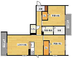 広島高速交通アストラムライン 祇園新橋北駅 徒歩12分の賃貸マンション 3階2LDKの間取り