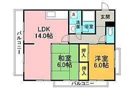 広島高速交通アストラムライン 古市駅 徒歩14分の賃貸マンション 3階2LDKの間取り