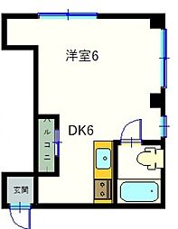 JR芸備線 広島駅 徒歩14分の賃貸マンション 4階ワンルームの間取り