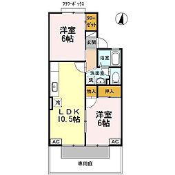 JR山陽本線 向洋駅 徒歩18分の賃貸アパート 1階2LDKの間取り