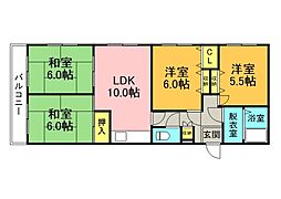 広島電鉄2系統 胡町駅 徒歩4分の賃貸マンション 3階4LDKの間取り