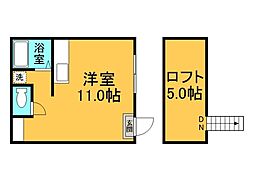 JR可部線 安芸長束駅 徒歩3分の賃貸マンション 1階ワンルームの間取り