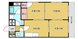 JR可部線 下祇園駅 徒歩7分の賃貸マンション 4階3DKの間取り