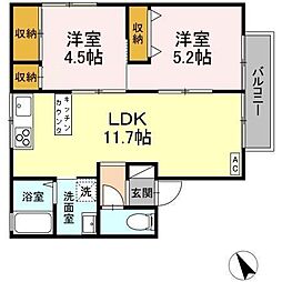 JR山陽本線 向洋駅 徒歩20分の賃貸アパート 2階2LDKの間取り