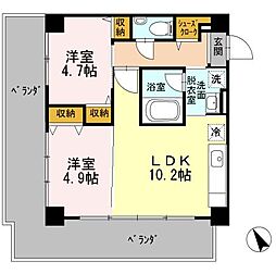 広島電鉄9系統 白島駅 徒歩5分の賃貸マンション 4階2LDKの間取り