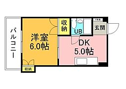 倉本第一ビル 1DKの間取図画像