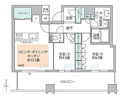 パークタワー北浜 2LDKの間取図画像