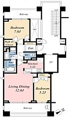 プレステージ浜田山ジヴェルニー 2LDKの間取り