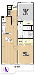 グリーンキャピタル中野江原町 2LDKの間取図画像