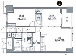 東新宿レジデンシャルタワー 2LDKの間取図画像