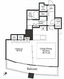 ザ・パークハウス西新宿タワー60 1LDKの間取図画像