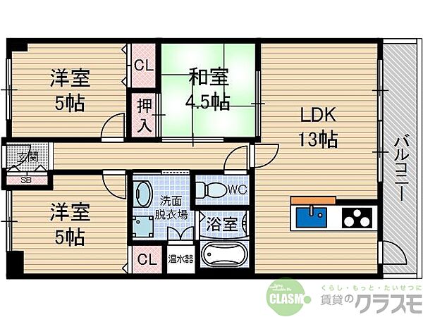 大阪府茨木市上穂積3丁目(賃貸マンション3LDK・5階・65.00㎡)の写真 その2