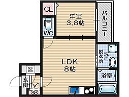 大阪モノレール本線 摂津駅 徒歩10分の賃貸アパート 2階1LDKの間取り