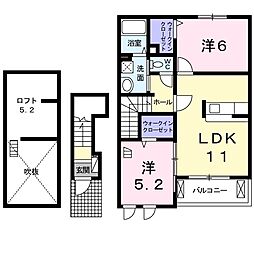 ブルックサイド摂津 2階2LDKの間取り