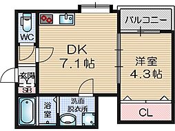 摂津市香露園アパート 1DKの間取図画像