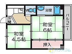 ビレッジハウス茨木1号棟 1DKの間取図画像