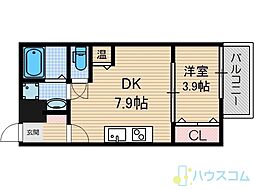 クレアトゥール岸辺1 1DKの間取図画像