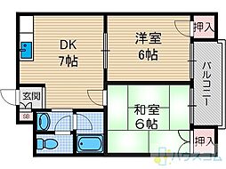 ハムロハイツA 2DKの間取図画像