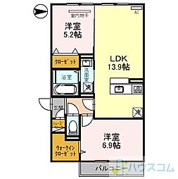 レセンテ南茨木 2LDKの間取図画像