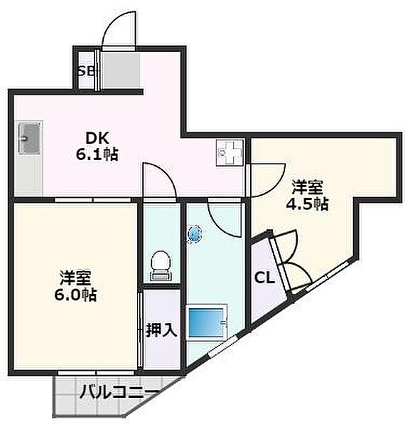 足立ビル 404｜大阪府吹田市垂水町1丁目(賃貸マンション2DK・4階・40.00㎡)の写真 その2