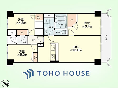 3LDK　専有面積71.49平米、バルコニー面積7.19平米
