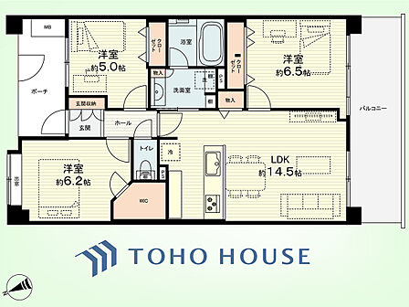 3LDK　専有面積70.1平米、バルコニー面積12.24平米