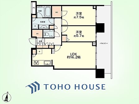 2LDK 専有面積70.32平米、バルコニー面積18平米