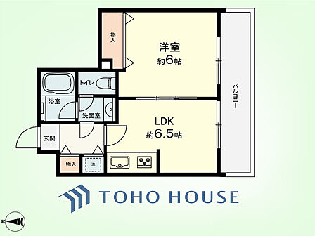 1LDK 専有面積32.42平米、バルコニー面積6.96平米