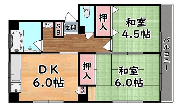 兵庫県神戸市灘区灘北通６丁目(賃貸マンション2DK・4階・40.00㎡)の写真 その2