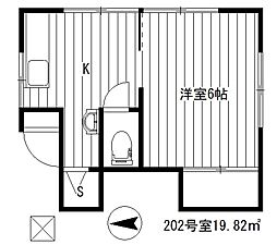 第二ゆたか荘 1Kの間取図画像