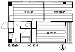 コーポ丸山 2DKの間取図画像