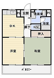 メルベーユ2 2DKの間取図画像