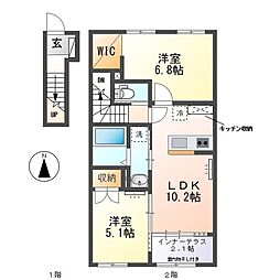 藤枝市田沼4丁目アパート 2LDKの間取図画像