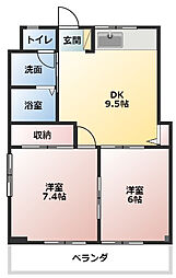 コーポK 2DKの間取図画像