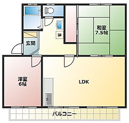 中根マンションF 2LDKの間取図画像