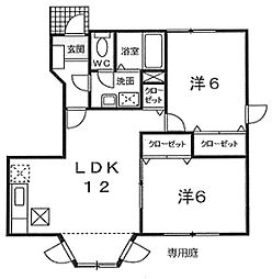 えのきだハイツ 2LDKの間取図画像