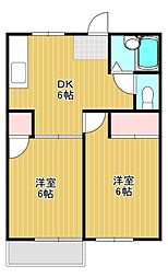 レピュート山崎 2DKの間取図画像