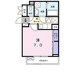 カーサウィステリア 1Kの間取図画像