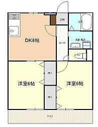 ボヌールK 2DKの間取図画像