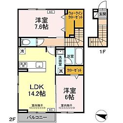 D crest 高柳 2LDKの間取図画像