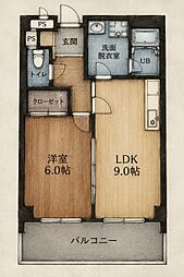 サンクノアール2 1LDKの間取図画像