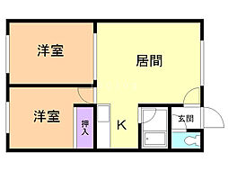 コーポフルベースB 2LDKの間取図画像