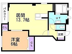マーベラスコート壱番館 1LDKの間取図画像