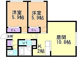苫小牧市三光町5丁目マンション 2LDKの間取図画像