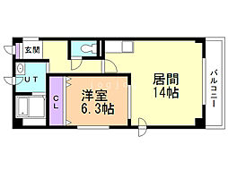 ボンジュール表町 1LDKの間取図画像
