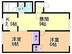 双葉グランドハイツ 2LDKの間取図画像