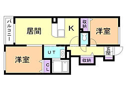 グランデ・ミロウ 2LDKの間取図画像
