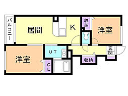 グランデ・ミロウ 2LDKの間取図画像