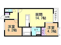 ジェラン拓勇東町ノース 2LDKの間取図画像