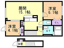 サンリットパーク弐番館 2LDKの間取図画像